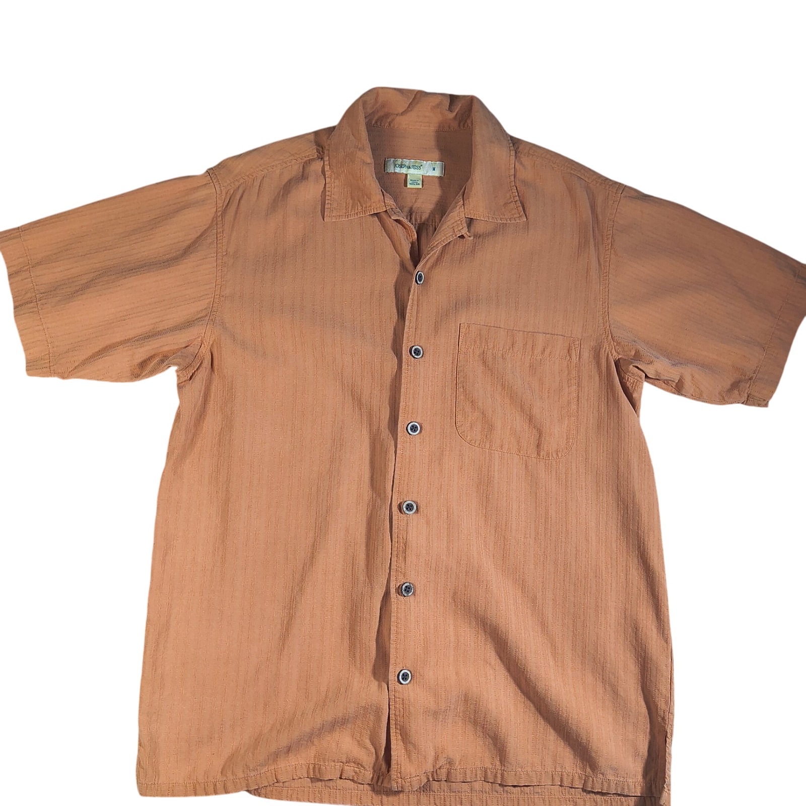 Joseph  Feiss 100 Silk Button Up Large Orange Rust Short Sleeve Casual Resort